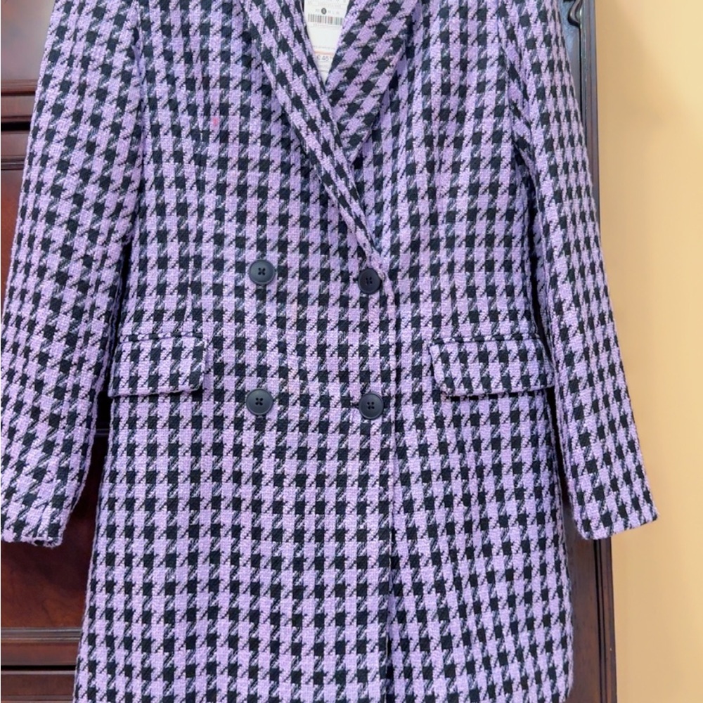 Stradivarius Purple and Black Checkered Blazer